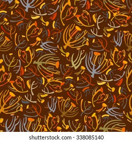 Tansy twigs pattern. Brown dark autumn background. Vector illustration.