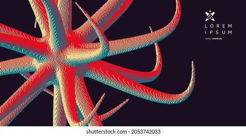 Tantacles with dynamic effect. Cover design template. Futuristic technology style. Voxel art. Design for print products. 3d vector illustration for poster, card, flyer or brochure.