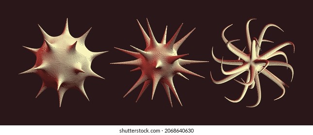 Tantacles with dynamic effect. Virus particle. Pathogen organism. Cover design template. Voxel art. 3d vector illustration for poster, card, flyer or brochure.