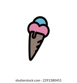 Tantalizing Ice Cream Cone icon in soft color fill mode, pink blue brown. Vector illustration template in trendy style. Editable graphic resources for many purposes.