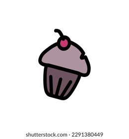 Icono de Muffin o Taza en modo de relleno de color suave, marrón rojizo. Plantilla de ilustración vectorial en estilo de moda. Recursos gráficos editables para muchos fines.