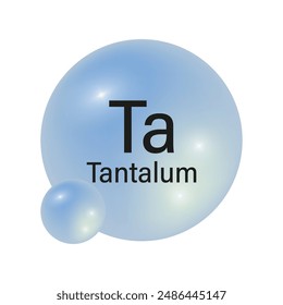 Tantalum element icon. Blue spherical symbol. Vector chemical illustration. Ta atomic structure.