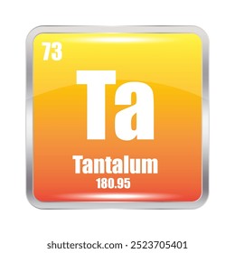 Tantalum icon. Ta chemical element. Atomic number 73. Mass 180.95. Yellow square vector.