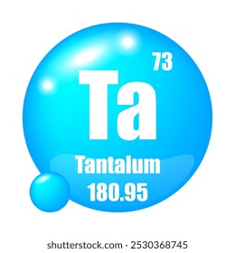 Tantalum icon. Ta chemical element. Atomic number 73. Mass 180.95. Blue sphere.