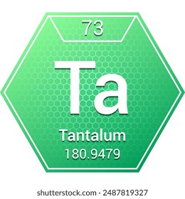 Tantalum (Ta) (073) Transition Metal - Fundamental Chemical Element, Periodic Table in Chemistry Symbol, Name, Atomic Mass, Number, Chemistry Hexagon Logo Icon Design, White Background