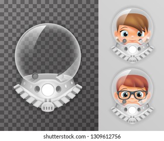 Tantamareska retro cosmonaut helmet realistic 3d astronaut spaceman boy girl transparent class design vector illustration