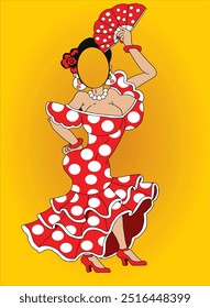 The Tantamaresque for the photo zone is a Spanish woman with a fan in a cartoon style. Vector illustration