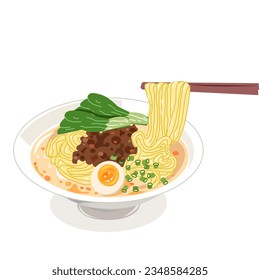 Tantanmen Japanese noodles soup vector flat design isolated illustration EPS file