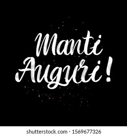 Tanti Auguri brush paint hand drawn lettering on black background with splashes. Congratulation in italian language design  templates for greeting cards, overlays, posters