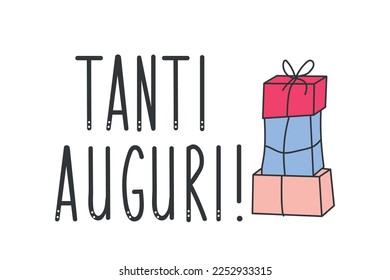 Tanti Auguri. Dejando. Traducción del italiano a los mejores deseos. Caligrafía moderna del pincel vectorial. Ilustración de tinta