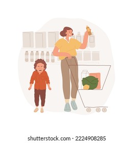 Tantrum At A Store Isolated Cartoon Vector Illustration. Child Crying At Grocery Store, Screaming, Mom Ignores Kids Behavior, Shopping With Children, Toddler Tantrum In A Shop Vector Cartoon.