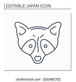 Tanuki line icon. Japanese raccoon dog. Werewolf raccoon. Traditional folklore character.Japanese culture concept. Isolated vector illustration.Editable stroke