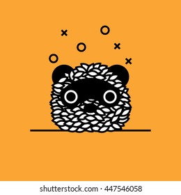 Tanuki raccoon dog face Rice ball or Onigiri in linear style.