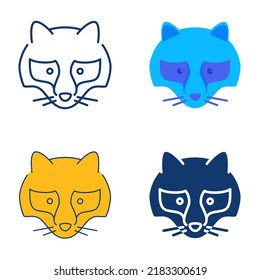 Tanuki racoon dog icon set in flat and line style. Japanese symbol. Vector illustration.