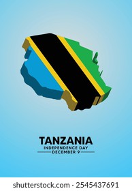 Tanzania 3d flag map vector illustration Independence Day poster