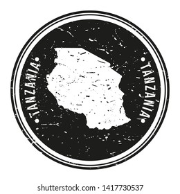 Tanzania Africa. Map Symbol Round Design Stamp Travel and Business.