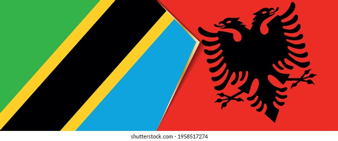 Tanzania and Albania flags, two vector flags symbol of relationship or confrontation.