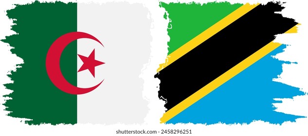 Tanzania and Algeria grunge flags connection, vector