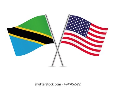 Tanzania and American flags. Vector illustration.