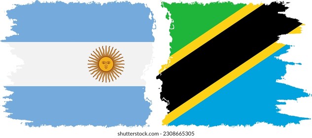 Tanzania and Argentina grunge flags connection, vector