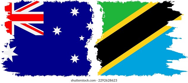 Tanzania and Australia grunge flags connection, vector