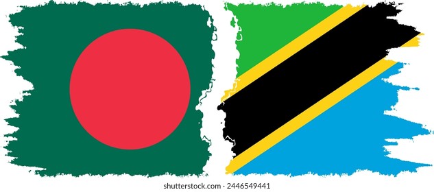 Tanzania and Bangladesh grunge flags connection, vector