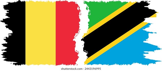 Tanzania and Belgium grunge flags connection, vector