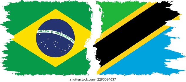 Tanzania and Brazil grunge flags connection, vector