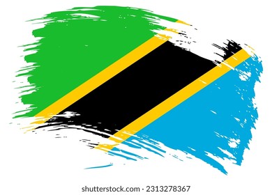 Tanzania brush stroke flag vector background. Hand drawn grunge style Tanzanian painted isolated banner.