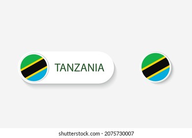 Bandera de botón de Tanzania en ilustración de oval en forma de palabra de Tanzania. Y la bandera de botón Tanzania. 