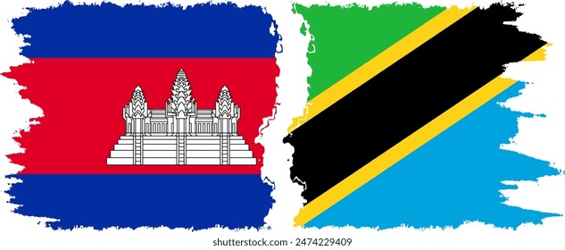 Tanzania and Cambodia grunge flags connection, vector