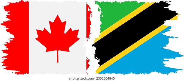 Tanzania and Canada grunge flags connection, vector