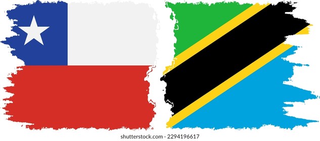 Tanzania and Chile grunge flags connection, vector