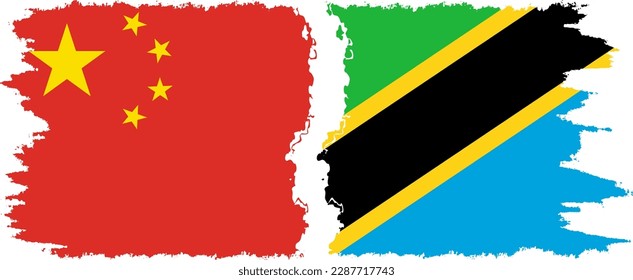 Tanzania and China grunge flags connection, vector