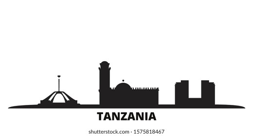 Tanzania city skyline isolated vector illustration. Tanzania travel black cityscape