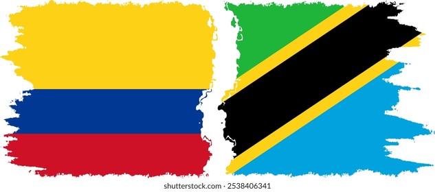 Tanzania and Colombia grunge flags connection, vector