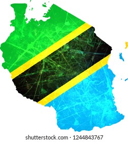  Tanzania contour flag colors map with cracks and scrapes. Vector illustration