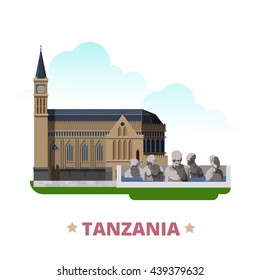 Tanzania country design template. Flat cartoon style historic sight web vector illustration. World vacation travel Africa African collection. Christ Church in Zanzibar Tanzania Monument to the Slaves.