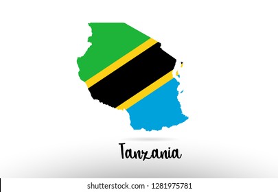 Tanzania country flag inside country border map design suitable for a logo icon design