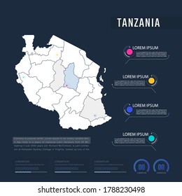 Tanzania country map infographics vector with pointer marks and circle chart.  Editable Infographics template. Vector illustration