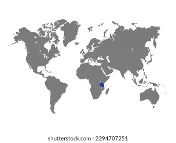 Tanzania country selected on world map 