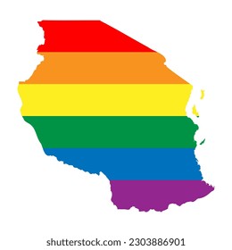 Tanzania country silhouette. Country map silhouette in rainbow colors of LGBT flag.