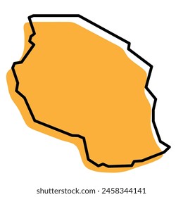 Tanzania country simplified map. Orange silhouette with thick black sharp contour outline isolated on white background. Simple vector icon