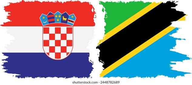 Tanzania and Croatia grunge flags connection, vector