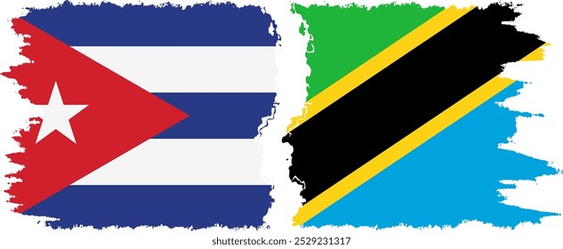 Tanzania and  Cuba grunge flags connection, vector