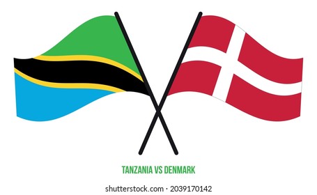 Tanzania and Denmark Flags Crossed And Waving Flat Style. Official Proportion. Correct Colors.