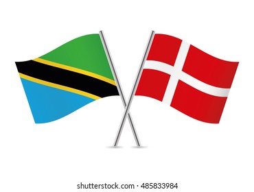 Tanzania and Denmark flags. Vector illustration.