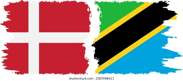 Tanzania and Denmark grunge flags connection, vector