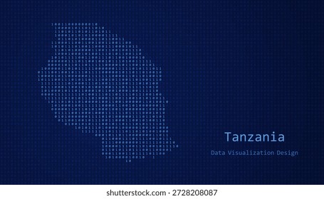 Tanzania Mapa digital formado con unos y ceros para el diseño de visualización de datos