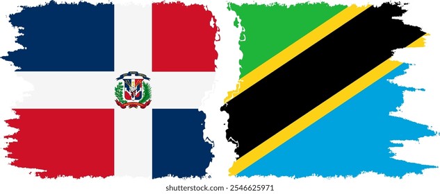 Tanzania and Dominican Republic grunge flags connection, vector